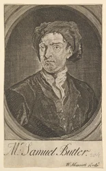 Frontispisový portrét Sedmnáct malých ilustrací pro Samuela Butlerse Hudibrase, duben 1726.