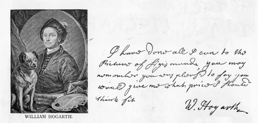 Rukopis a podpis Williama Hogartha z dopisu siru Richardu Grosvenorovi ohledně jeho zakázky na snímek Zikmunda, 13. června 1757 (pero a inkoust na papíře) (viz také 396067)