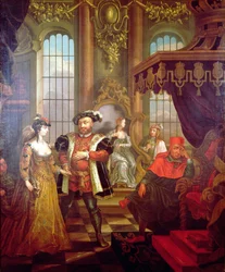 Jindřich VIII. (1491-1547) představující Annu Boleynovou u dvora (viz také 67103)