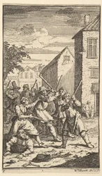 Hudibras Vanquished by Trulla Sedmnáct malých ilustrací pro Samuela Butlerse Hudibr..., 1721-26.
