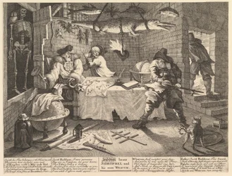 Hudibras porazí Sidrophela a jeho muže Whacuma Dvanáct velkých ilustrací pro Sa..., únor 1725-26.
