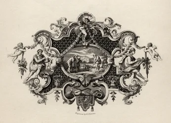 Otisk ze stříbrného korbelu, vyrytý E. Chavanem, z „Díla Williama Hogartha“, vydaného v roce 1833