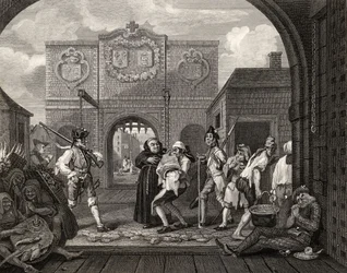 The Gate of Calais, nebo O The Roast Beef of Old England, z „Díla Williama Hogartha“, vydaného v roce 1833
