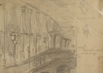 Recto: Studie of London Bridge pro „Londýnský most v noci sňatku prince a princezny z Walesu“, 1863 (grafit na lesklém papíře)