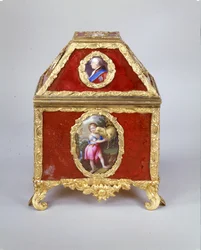 Rakev George III obsahující krajní hodinky na způsob Jamese Coxe, kolem roku 1770