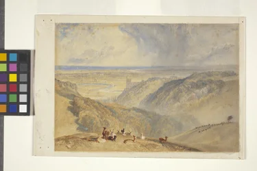 Arundel On The River Arun, podle JMW Turnera (akvarel a kvaš na špinavě bílém papíře)