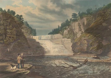 Pohled na High Falls of Trenton: West Canada Creek, NY, publikováno 1835.