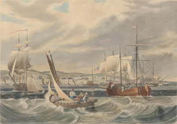 Pohled na newyorskou karanténu, Staten Island, publikoval 1833.