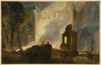 Bristol Riots: The Burning of the Mansion House, Queen Square, c.1831 (olej na papíře)