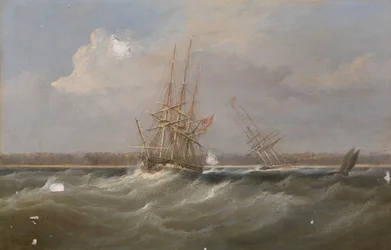 Opiový klipr "Sylph" zachráněný šalupou "Clive", asi 1835 (olejomalba)