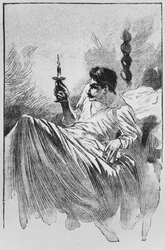 Vypravěč v posteli, ilustrace z „Le Horla“ od Guye de Maupassanta (1850-93) rytý Georges Lemoine, Paříž, Edice Albin Michel, kolem roku 1910 (dřevoryt)