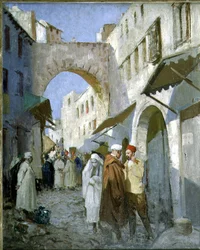 Marocká pouliční scéna (Tetuan) (olej na plátně)