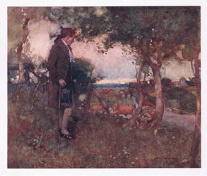 Když jsem procházel neopatrnými kroky a pomalu, mísící se tóny přicházely zespodu změkčené (barva litho)