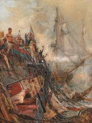 "Zmrzačený, ale nepokořený": H.M.S. „Belleisle“ v Trafalgaru, 21. října 1805 (olej na plátně)
