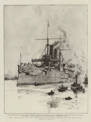 HMS Blenheim, nový chráněný křižník první třídy, na své zkušební cestě