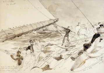 Na palubě německé císařské jachty "Meteor" (1902), jména členů posádky včetně německého císaře Viléma II. (1859-1941) vpravo.