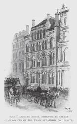 South African House, Bishopsgate Street, ústředí Union Steamship Co, Limited (litho)