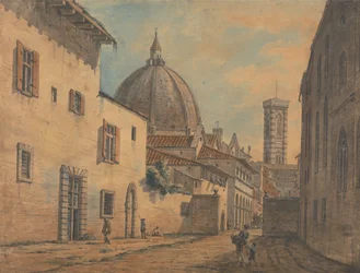 Ulice ve Florencii s Duomo a Campanile v pozadí