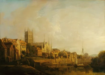 Pohled na katedrálu Worcester od řeky (olej na plátně)