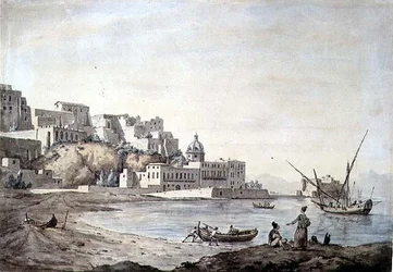 Borgo di Chiaia, Neapol, kolem roku 1767 (pero, inkoust a akvarel na papíře)