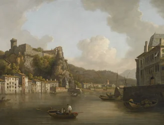 Francouzsky: Une vue du château de Pierre-Scize à Lyon Pohled na zámek Pierre Encise na řece Rhone, Lyon