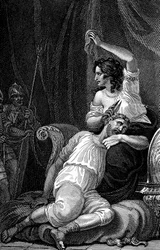Dalila stříhala Samsonovi vlasy, čímž mu vzala sílu, 1820