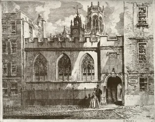 Cliffords Inn Hall a Clock Turret, s Lucernou věží St. Clement Danes Beyond, 1934.