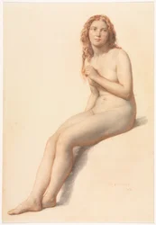 Ženský akt, vsedě, tříčtvrteční pohled zepředu, 1859