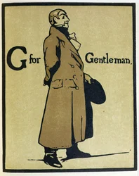G je pro gentlemana, ilustrace z knihy „Abeceda“, kterou vydal William Heinemann