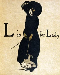 L je pro dámu, ilustrace z knihy „Abeceda“, kterou vydal William Heinemann