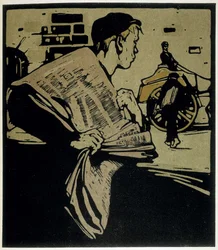 Newspaper Crier, Londýn - v „“ Types of London“ od Williama Nicholsona (1872-1949), ed Floury