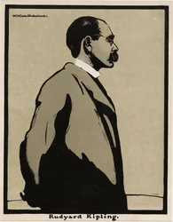 Rudyard Kipling (1865 - 1936), hospoda. 1899 (barevná litografie)