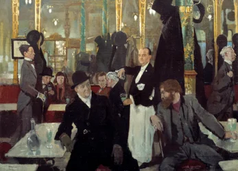 Královská kavárna v Londýně. Detail. Obraz Sira Williama Orpena