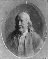Portrét Benjamina Franklina, ca. 1870-80.
