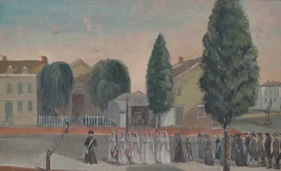 Pohřební průvod kojenců, 70. léta 19. století.