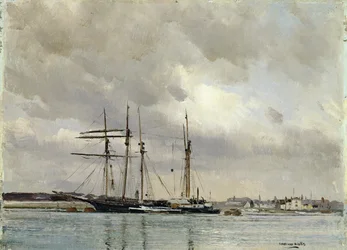 Lodě v přístavu, nakládání kaolinu, kolem roku 1900