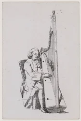 John Parry hrající na harfu, c1760-1780.