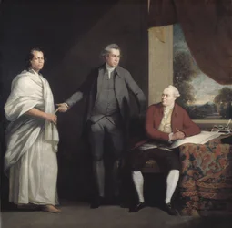 Omai, Joseph Banks a Dr. Daniel Solander, asi 1775 (olej na plátně)