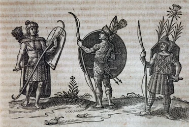 Typy francouzských kanadských indiánů, ilustrace z Description of Nouvelle-France