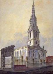 Kostel St Giles in the Fields, Holborn, Londýn, c1815.