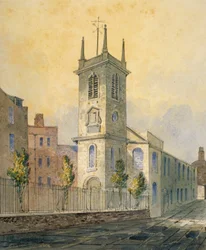 Jihozápadní pohled na kostel St Olave Jewry, City of London, 1815