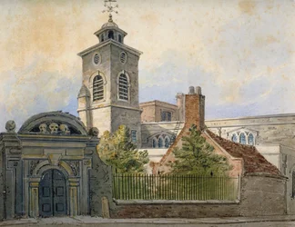 Pohled na kostel sv. Olava, Hart Street, ze Seething Lane, City of London, 1815