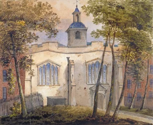 Pohled od západu na kostel svaté Heleny, Bishopsgate, City of London, kolem 1810