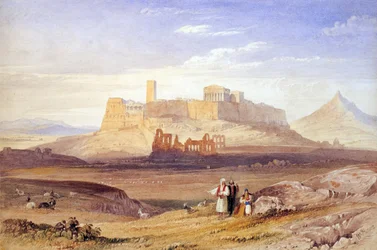 Pohled na Athény s Akropolí a Odeonem Herodes Atticus - Purser, William (1789-1852) - První čtvrtina 19. stol. - Olej na plátně - 26x40 - Muzeum Benaki, Atény