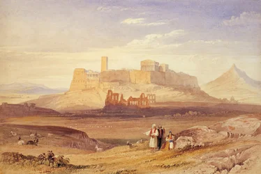 Pohled na Athény s Akropolí a Odeonem Herodes Atticus, první čtvrtina 19. stol.