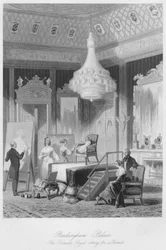 Buckinghamský palác. Královská princezna sedící u portrétu, c1841