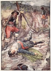 „Dnes padl muž, který ctil člověka“, ilustrace z „Příběh Francie vyprávěný chlapcům a dívkám“ od Mary MacGregorové, 1920