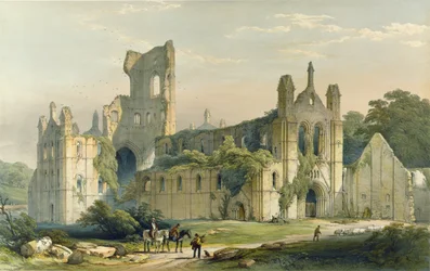 Kirkstall Abbey, při pohledu od severozápadu. - Z "Klášterních ruin Yorkshire", vyryl H. Hawkins