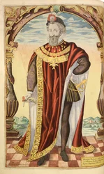 Jindřich IV z Francie, z nHonor Military, a Civill, William Segar, hospoda. Robert Barker, Londýn, 1602 (ručně kolorovaná rytina)