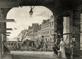 Pohřební průvod George Washingtona podél High Street ve Philadelphii